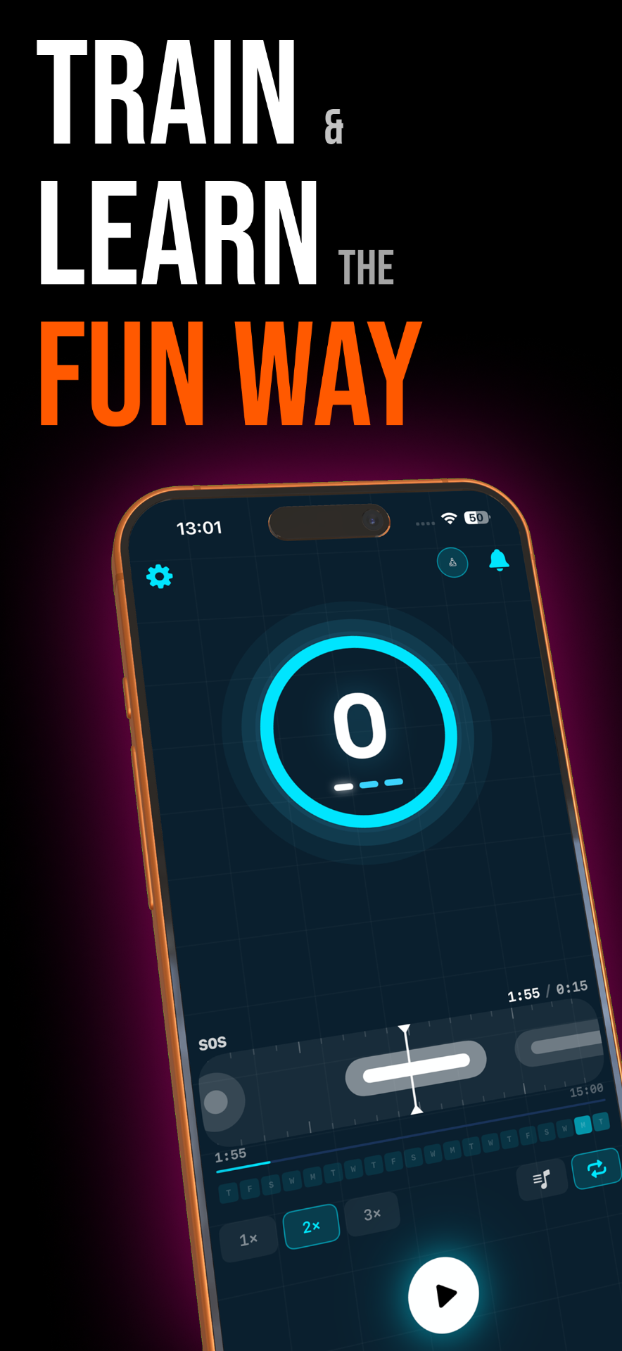 Kegel Morse Hero app showing the training interface with Morse code guided exercises